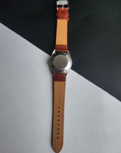 Vintage 1999 Original Seiko 5 Automatic 6309-6240 Grey Face 17 Jewels Tan Leather Strap Day-Date Japanese Men's Wrist Watch EG208