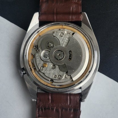 Vintage 1989 Original Seiko 5 Automatic 7009-821J Golden Face 17 Jewels Brown Leather Strap Day-Date Japanese Men's Wrist Watch EG209