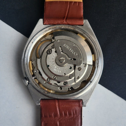 Vintage 1991 Original Seiko 5 Automatic 6309-8690 Grey Face 17 Jewels Tan Leather Strap Day-Date Japanese Men's Wrist Watch EG210