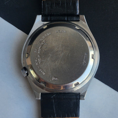Vintage 1989 Original Seiko 5 Automatic 7S26-3170 Grey Face 17 Jewels Black Leather Strap Day-Date Japanese Men's Wrist Watch EG212
