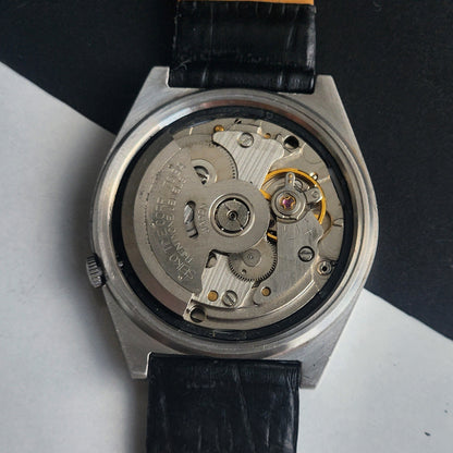 Vintage 1984 Original Seiko 5 Automatic 7019-8180 Black Face 17 Jewels Black Leather Strap Day-Date Japanese Men's Wrist Watch EG213