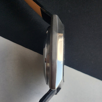 Vintage 1991 Original Seiko 5 Automatic 6309-523A Silver Face 17 Jewels Black Leather Strap Day-Date Japanese Men's Wrist Watch EG215