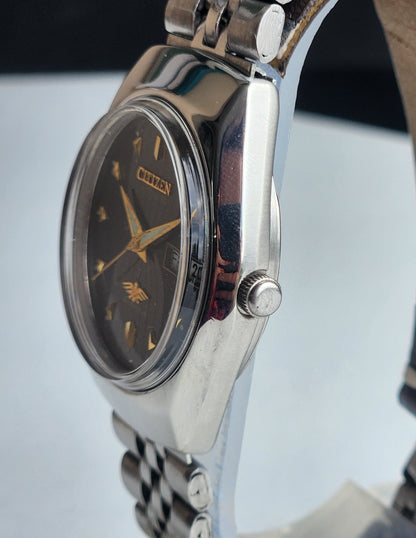 Vintage 1977 Original Citizen Automatic 8200 Black Face 21 Jewels Day-Date Japanese Men's Wrist Watch EA49