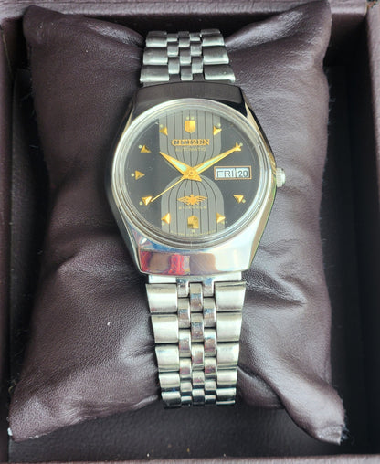 Vintage 1977 Original Citizen Automatic 8200 Black Face 21 Jewels Day-Date Japanese Men's Wrist Watch EA49