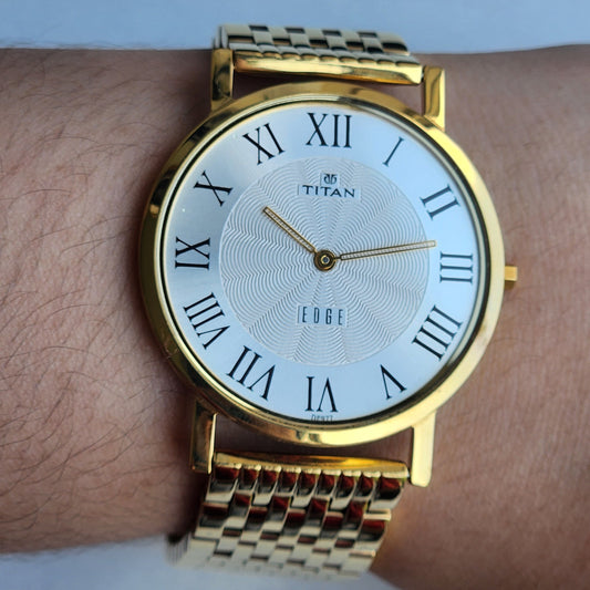 Original TITAN EDGE 1595WAA34 Round White Face 38MM Case Men's Watch H83