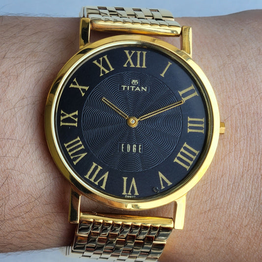 Original TITAN EDGE 1595WAA34 Round Black Face 38MM Case Men's Watch H84
