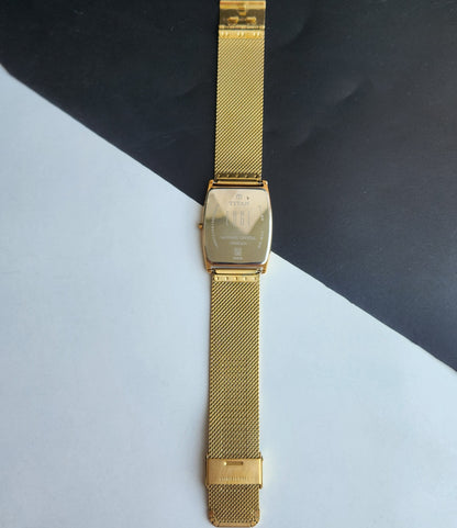 Original TITAN EDGE 1596NCA31 Barrel Golden Face 33MM Case Men's Watch H85