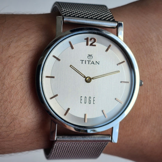 Original TITAN EDGE 1595WAA34 Round White Face 38MM Case Men's Watch H88