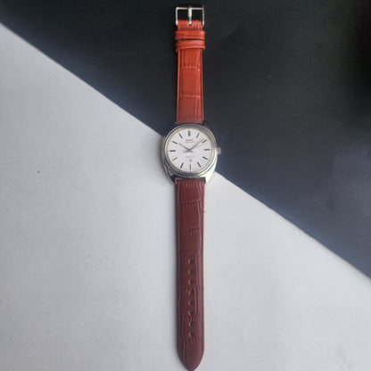 Vintage Original HMT Kohinoor Hand Winding 17 Jewels White Face Tan Leather Strap Men's Wrist Watch I14