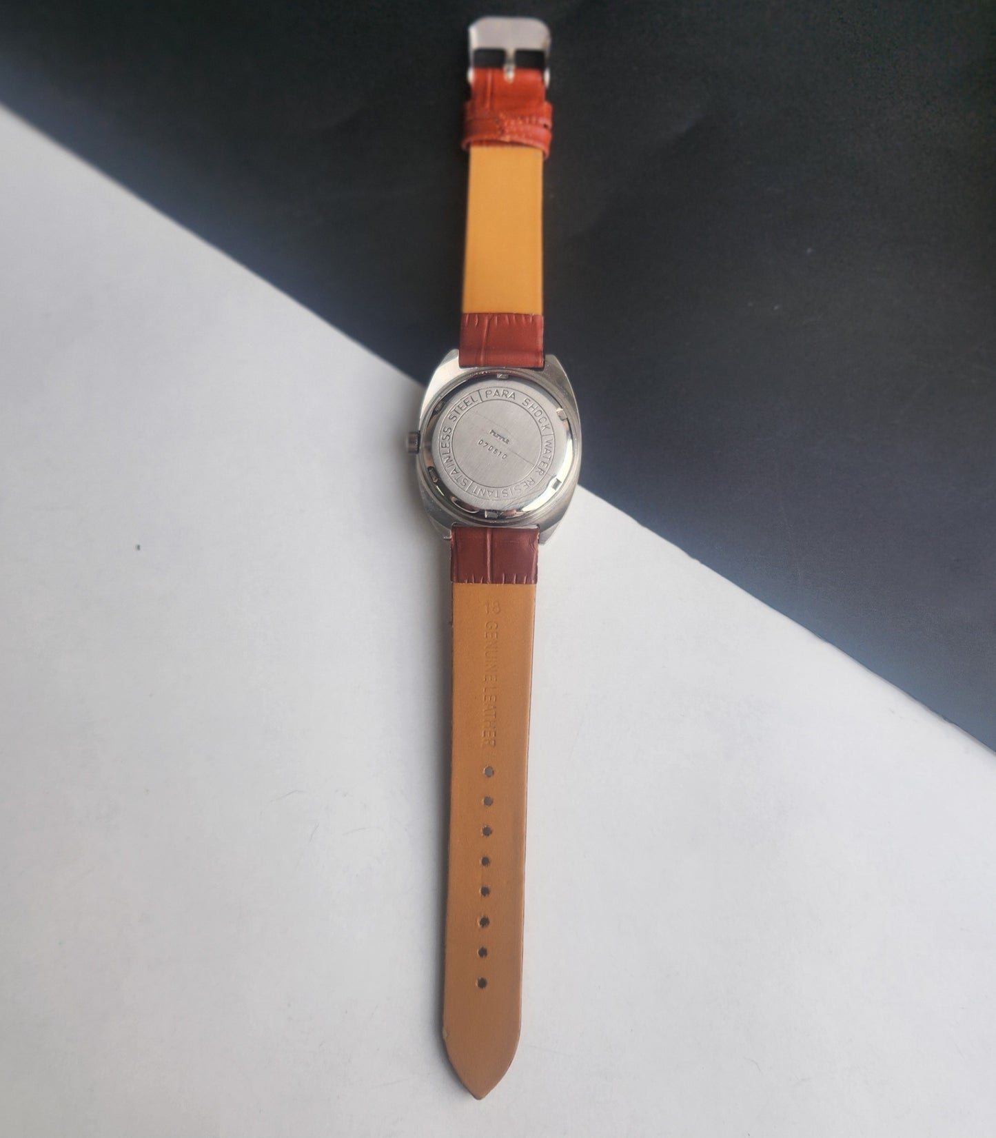 Vintage Original HMT Kohinoor Hand Winding 17 Jewels White Face Tan Leather Strap Men's Wrist Watch I14