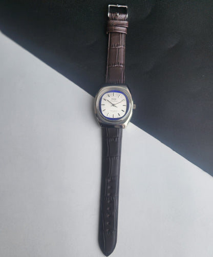 Vintage Original HMT Chethan Hand Winding 17 Jewels Silver Face Brown Leather Strap Men's Wrist Watch I15