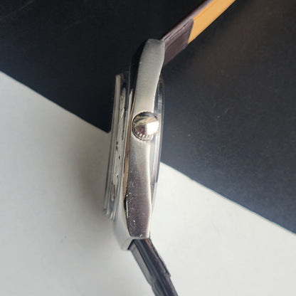 Vintage Original HMT Chethan Hand Winding 17 Jewels Silver Face Brown Leather Strap Men's Wrist Watch I15