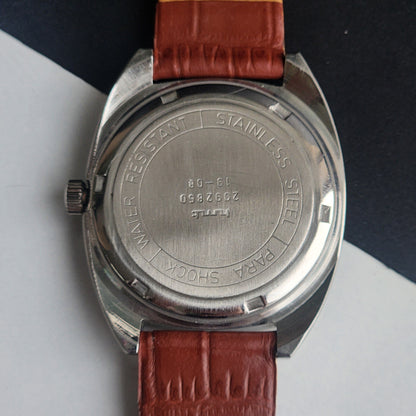 Vintage Original HMT Vijay Hand Winding 17 Jewels Silver Face Tan Leather Strap Men's Wrist Watch I16