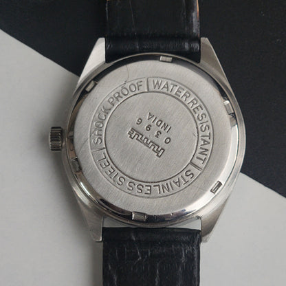 Vintage Original HMT Janata Hand Winding 17 Jewels White Face Black Leather Strap Men's Wrist Watch I18