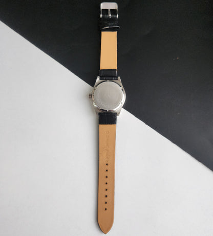 Vintage Original HMT Sandeep Hand Winding 17 Jewels Grey Face Black Leather Strap Men's Wrist Watch I19