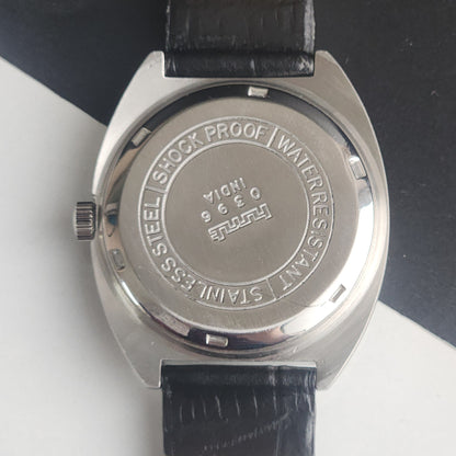 Vintage Original HMT Kohinoor Hand Winding 17 Jewels Balck Face Black Leather Strap Men's Wrist Watch I20
