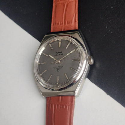 Vintage Original HMT Ashok Hand Winding 17 Jewels Grey Face Tan Leather Strap Men's Wrist Watch I21