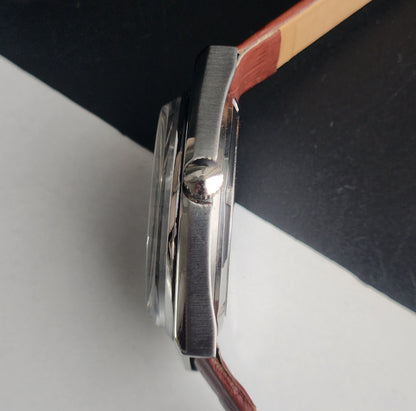 Vintage Original HMT Ashok Hand Winding 17 Jewels Grey Face Tan Leather Strap Men's Wrist Watch I21