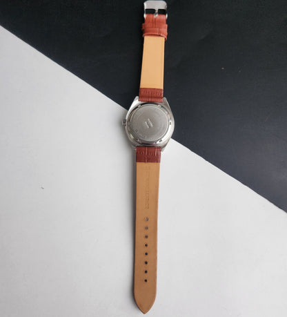 Vintage Original HMT Ashok Hand Winding 17 Jewels Grey Face Tan Leather Strap Men's Wrist Watch I21