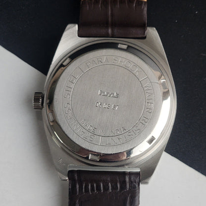 Vintage Original HMT Avinash Hand Winding 17 Jewels Blue Face Brown Leather Strap Men's Wrist Watch I22
