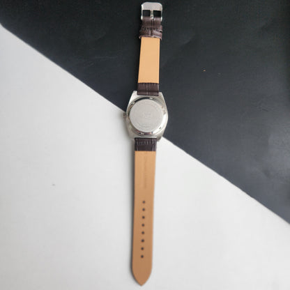 Vintage Original HMT Avinash Hand Winding 17 Jewels Blue Face Brown Leather Strap Men's Wrist Watch I22