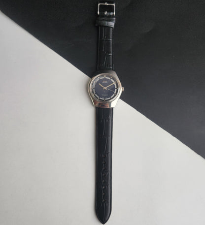 Vintage Original HMT Chetak Hand Winding 17 Jewels Navy Blue Face Black Leather Strap Men's Wrist Watch I23