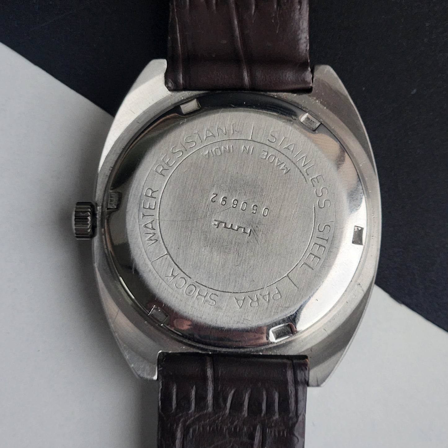 Vintage Original HMT Chethan Hand Winding 17 Jewels Golden Face Brown Leather Strap Men's Wrist Watch I25