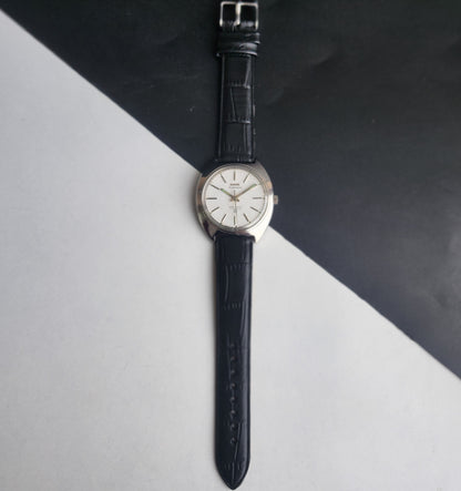 Vintage Original HMT Kohinoor Hand Winding 17 Jewels White Face Black Leather Strap Men's Wrist Watch I26