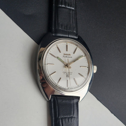 Vintage Original HMT Kohinoor Hand Winding 17 Jewels White Face Black Leather Strap Men's Wrist Watch I26