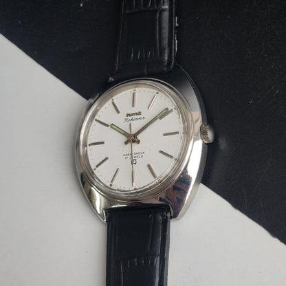 Vintage Original HMT Kohinoor Hand Winding 17 Jewels White Face Black Leather Strap Men's Wrist Watch I26