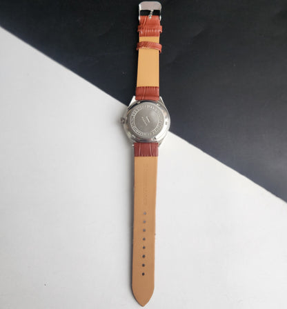 Vintage Original HMT Rohit Hand Winding 17 Jewels Off White Face Tan Leather Strap Men's Wrist Watch I27