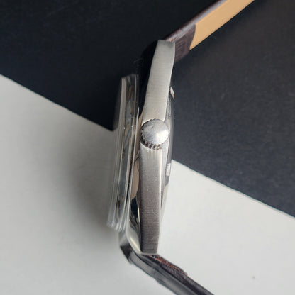 Vintage Original HMT Akarsh Hand Winding 17 Jewels Grey Face Black Leather Strap Men's Wrist Watch I28