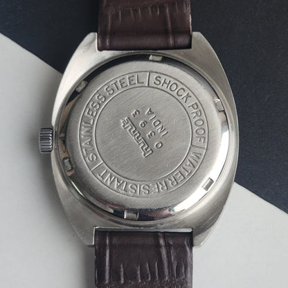 Vintage Original HMT Akarsh Hand Winding 17 Jewels Grey Face Black Leather Strap Men's Wrist Watch I28