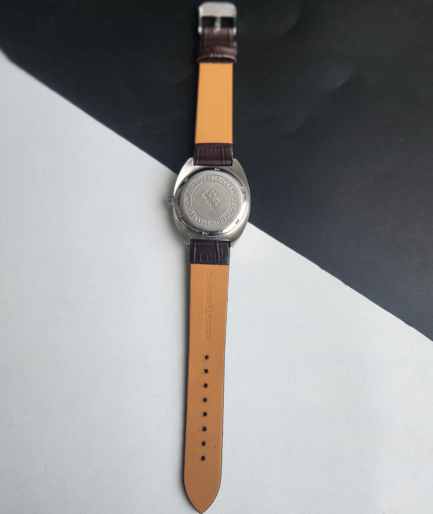 Vintage Original HMT Akarsh Hand Winding 17 Jewels Grey Face Black Leather Strap Men's Wrist Watch I28