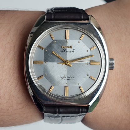Vintage Original HMT Akarsh Hand Winding 17 Jewels Grey Face Black Leather Strap Men's Wrist Watch I28