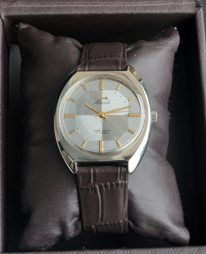 Vintage Original HMT Akarsh Hand Winding 17 Jewels Grey Face Black Leather Strap Men's Wrist Watch I28