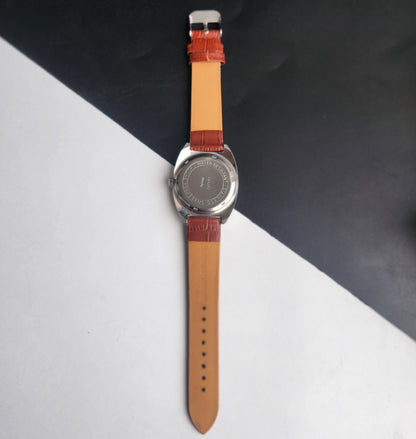 Vintage Original HMT Vijay Hand Winding 17 Jewels Golden Face Tan Leather Strap Men's Wrist Watch I29