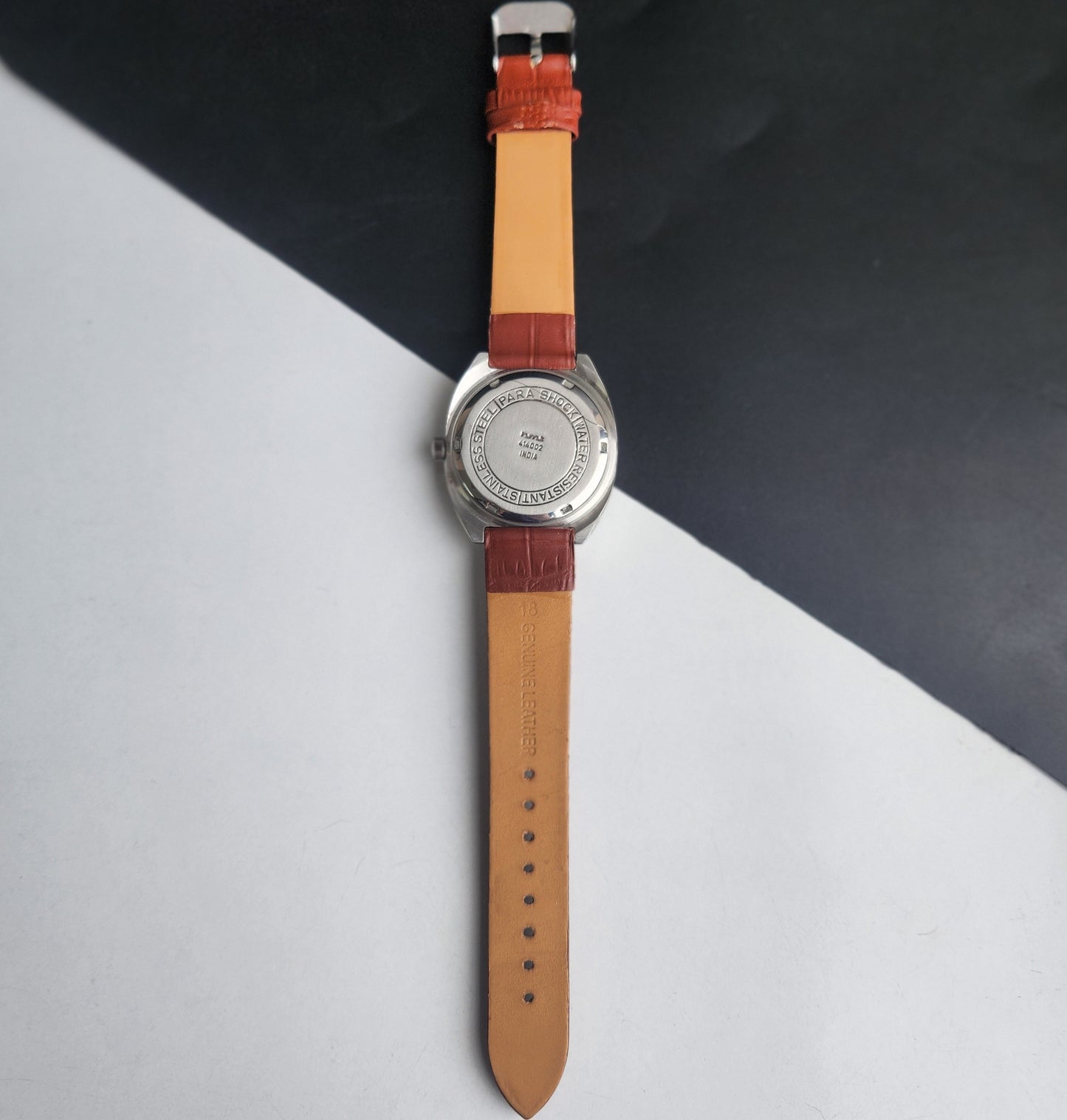 Vintage Original HMT Chethan Hand Winding 17 Jewels Golden Face Tan Leather Strap Men's Wrist Watch I31