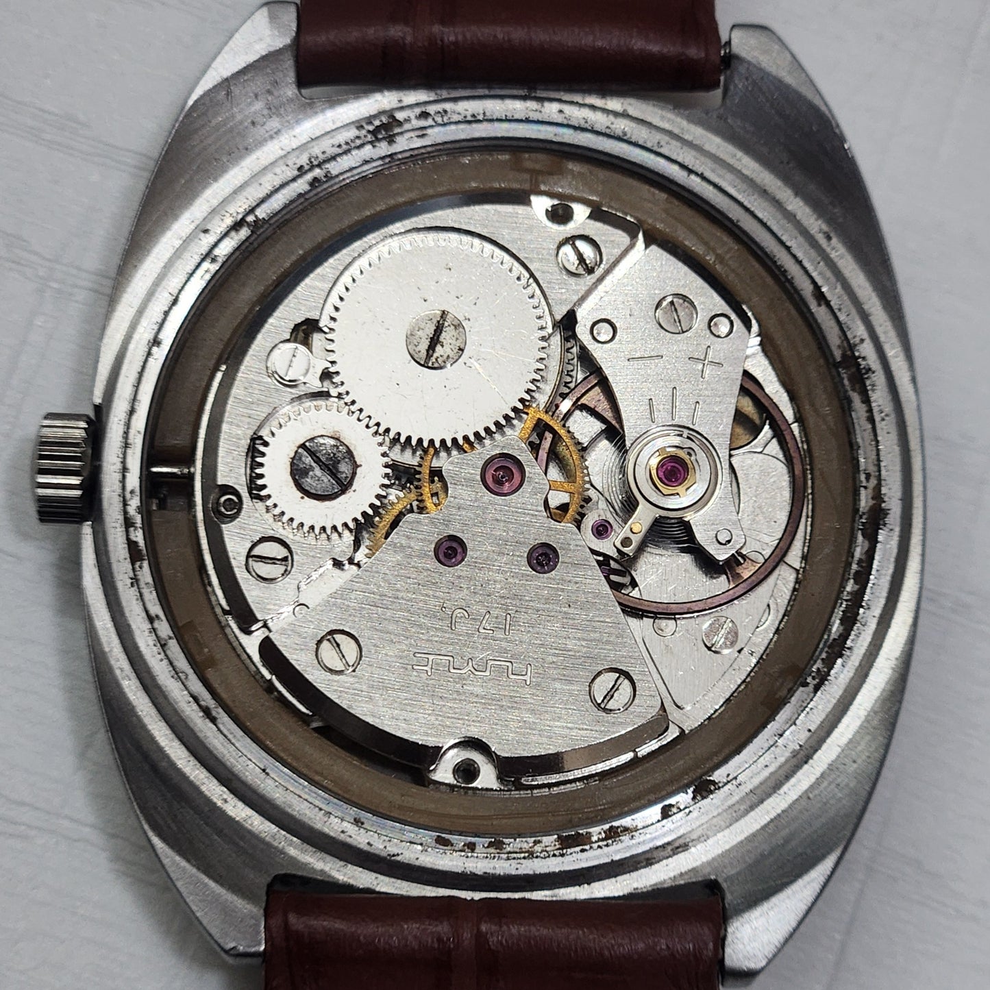 Vintage Original HMT Akarsh Hand Winding 17 Jewels Grey Face Black Leather Strap Men's Wrist Watch I28