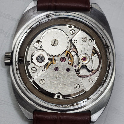 Vintage Original HMT Akarsh Hand Winding 17 Jewels Grey Face Black Leather Strap Men's Wrist Watch I28