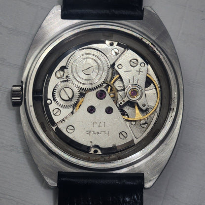 Vintage Original HMT Sandeep Hand Winding 17 Jewels Grey Face Black Leather Strap Men's Wrist Watch I19
