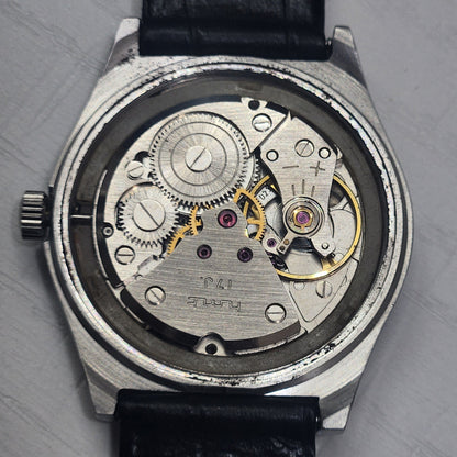 Vintage Original HMT Janata Hand Winding 17 Jewels White Face Black Leather Strap Men's Wrist Watch I18