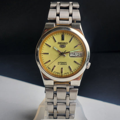 Vintage Original Seiko 5 Automatic 7S26-02L0 Lume Face 21 Jewels With Exhibition Back Day-Date Japanese Men's Wrist Watch I48