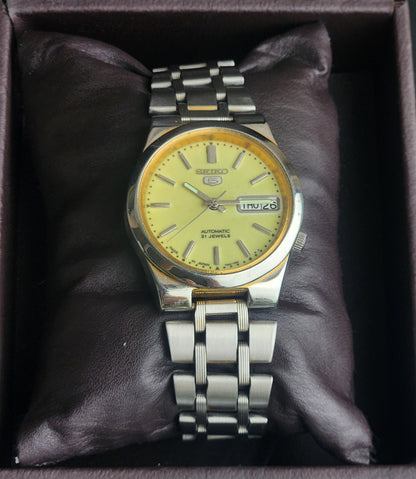Vintage Original Seiko 5 Automatic 7S26-02L0 Lume Face 21 Jewels With Exhibition Back Day-Date Japanese Men's Wrist Watch I48