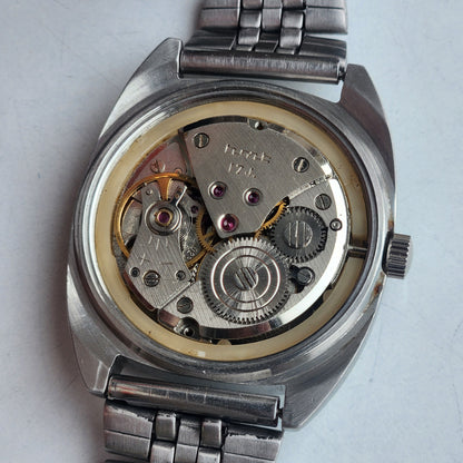 Vintage Original HMT Vijay Hand Winding 17 Jewels Golden Face Jubilee Bracelet Date Men's Wrist Watch I42