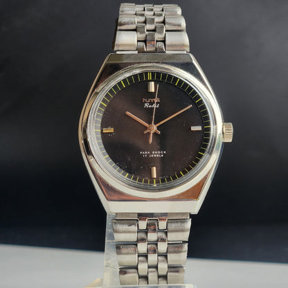 Vintage Original HMT Rohit Hand Winding 17 Jewels Black Face Jubilee Bracelet Date Men's Wrist Watch I43