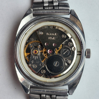 Vintage Original HMT Vijay Hand Winding 17 Jewels Golden Face Jubilee Bracelet Date Men's Wrist Watch I47