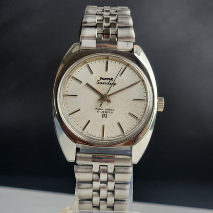 Vintage Original HMT Sandeep Hand Winding 17 Jewels White Face Jubilee Bracelet Date Men's Wrist Watch I46