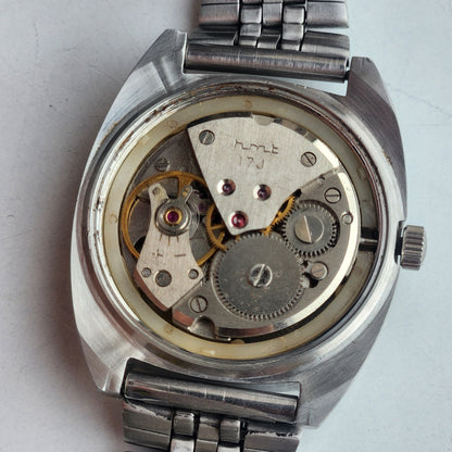 Vintage Original HMT Sandeep Hand Winding 17 Jewels White Face Jubilee Bracelet Date Men's Wrist Watch I46