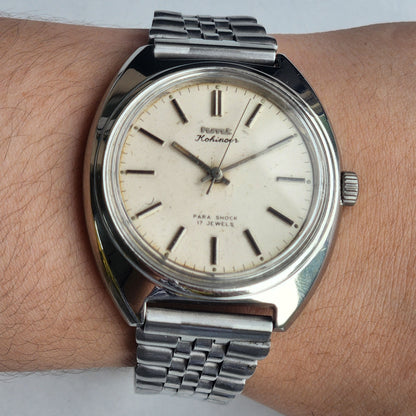 Vintage Original HMT Kohinoor Hand Winding 17 Jewels White Face Jubilee Bracelet Date Men's Wrist Watch I48